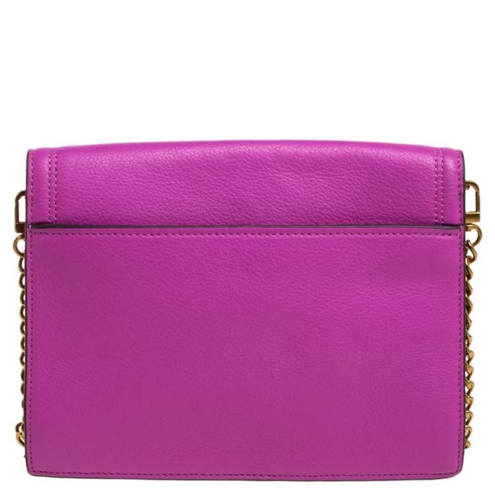 Tory Burch Fuchsia Leather Kira Envelope Chain Shoulder Evening Bag Clutch - Picture 3 of 11